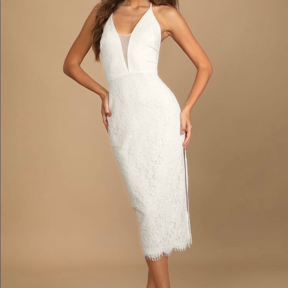 LULUS-Romantic Message White Lace Sleeveless Midi Dress